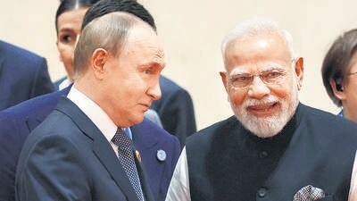 Russian President Vladimir Putin and Prime Minister Narendra Modi speak during a meeting at the Shanghai Cooperation Organisation (SCO) summit in Tianjin, China in September. (REUTERS) Russian President Vladimir Putin and Prime Minister Narendra Modi speak during a meeting at the Shanghai Cooperation Organisation (SCO) summit in Tianjin, China in September. (REUTERS)