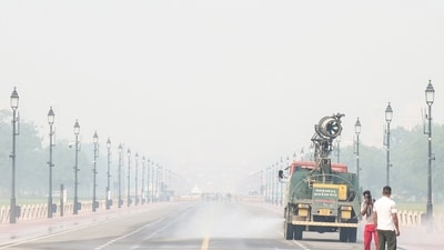 Smog Gun spray water to control pollution level at Kartavya Path, in New Delhi (ANI) Smog Gun spray water to control pollution level at Kartavya Path, in New Delhi (ANI)