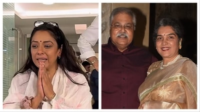 Rupali Ganguly was seen urging photographers to lower their cameras when Madhu Shah leaves the prayer meet. Rupali Ganguly was seen urging photographers to lower their cameras when Madhu Shah leaves the prayer meet.