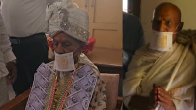 A viral clip showed a 65-year-old man taking Jain Diksha. (Instagram/thinkin.out.loud123) A viral clip showed a 65-year-old man taking Jain Diksha. (Instagram/thinkin.out.loud123)