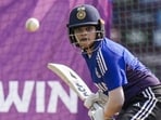 India's Shafali Verma during practice on Wednesday. (PTI) India's Shafali Verma during practice on Wednesday. (PTI)