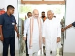 Bihar chief minister Nitish Kumar with Union home minister Amit Shah in Patna.