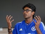 Sai Sudharsan addresses a press conference ahead of the first unofficial four-day Test cricket match between India A and South Africa A.