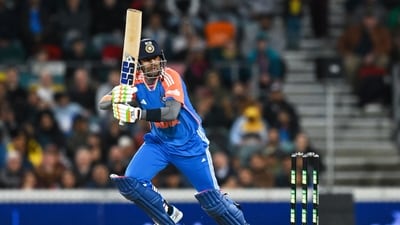 Suryakumar Yadav of India bats during the T20 cricket international between India and Australia in Canberra, Australia, Wednesday, Oct. 29, 2025. (Lukas Coch/AAPImage via AP) (AP) Suryakumar Yadav of India bats during the T20 cricket international between India and Australia in Canberra, Australia, Wednesday, Oct. 29, 2025. (Lukas Coch/AAPImage via AP) (AP)