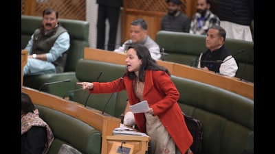 Bharatiya Janata Party (BJP) Legislative from Kistwar Shagun Parihar during J&K assembly session in Srinagar on Wednesday. (Waseem Andrabi/HT)