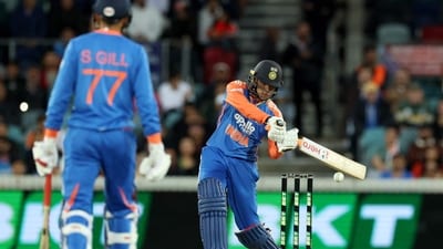 India's Abhishek Sharma (R) hits a shot (AFP)