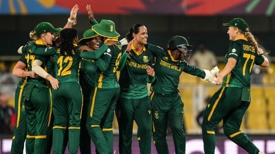 South Africa players celebrate their team's win at the end of the 2025 ICC Women's Cricket World Cup one-day international (ODI) semi-final match between England and South Africa at the Barsapara Cricket Stadium in Guwahati on October 29, 2025. (Photo by Biju BORO / AFP) / -- IMAGE RESTRICTED TO EDITORIAL USE - STRICTLY NO COMMERCIAL USE -- (AFP) South Africa players celebrate their team's win at the end of the 2025 ICC Women's Cricket World Cup one-day international (ODI) semi-final match between England and South Africa at the Barsapara Cricket Stadium in Guwahati on October 29, 2025. (Photo by Biju BORO / AFP) / -- IMAGE RESTRICTED TO EDITORIAL USE - STRICTLY NO COMMERCIAL USE -- (AFP)