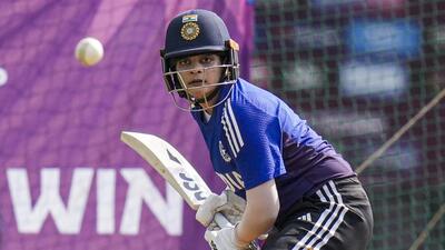 India's Shafali Verma during practice on Wednesday. (PTI)