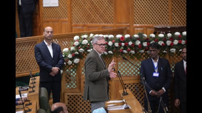 J&K CM Omar Abdullah during assembly session in Srinagar on Wednesday. (Waseem Andrabi/HT) J&K CM Omar Abdullah during assembly session in Srinagar on Wednesday. (Waseem Andrabi/HT)