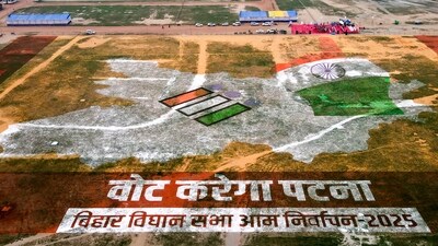 A voter awareness message by ECI in Patna. (PTI) A voter awareness message by ECI in Patna. (PTI)