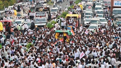 Nagpur: Prahar Janshakti Party leader Bachchu Kadu, along with supporters and farmers, block the Nagpur�Hyderabad National Highway (NH-44) during a protest demanding loan waivers for farmers. (PTI) Nagpur: Prahar Janshakti Party leader Bachchu Kadu, along with supporters and farmers, block the Nagpur�Hyderabad National Highway (NH-44) during a protest demanding loan waivers for farmers. (PTI)