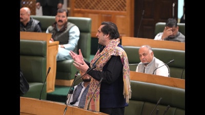 People's Conference chairman Sajad Gani Lone during J&K assembly session in Srinagar on Wednesday. (Waseem Andrabi /HT) People's Conference chairman Sajad Gani Lone during J&K assembly session in Srinagar on Wednesday. (Waseem Andrabi /HT)