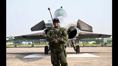 President Droupadi Murmu poses for pictures before she takes a sortie in Rafale fighter jet, at Air Force Station in Haryana's Ambala. (PTI) President Droupadi Murmu poses for pictures before she takes a sortie in Rafale fighter jet, at Air Force Station in Haryana's Ambala. (PTI)