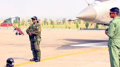 President Droupadi Murmu, the supreme commander of the Indian armed forces, poses in front of a Rafale fighter jet before embarking on a sortie from Ambala air force station in Haryana on Wednesday. (@PresidentOfIndia/PTI) President Droupadi Murmu, the supreme commander of the Indian armed forces, poses in front of a Rafale fighter jet before embarking on a sortie from Ambala air force station in Haryana on Wednesday. (@PresidentOfIndia/PTI)