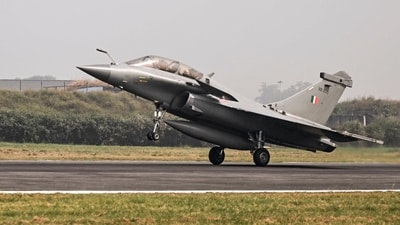 The majestic Rafale fighter aircraft takes off from the air force station in Haryana's Ambala with the President of India Droupadi Murmu on board. (Rashtrapati Bhavan/PTI) The majestic Rafale fighter aircraft takes off from the air force station in Haryana's Ambala with the President of India Droupadi Murmu on board. (Rashtrapati Bhavan/PTI)