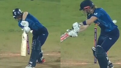 Amy jones and Heather Knight getting bowled by Marizanne Kapp (Screen grab from x.com)