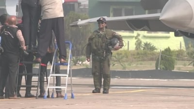 President Droupadi Murmu was seen dressed up in uniform, carrying a helmet ahead of the sortie. (X/ANI) President Droupadi Murmu was seen dressed up in uniform, carrying a helmet ahead of the sortie. (X/ANI)