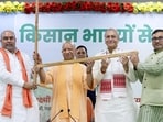 CM Yogi Adityanath during an interaction with farmers from across UP at his residence in Lucknow on Thursday. (Sourced) CM Yogi Adityanath during an interaction with farmers from across UP at his residence in Lucknow on Thursday. (Sourced)