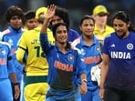 India's Jemimah Rodrigues celebrates after winning the match