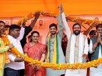 Haryana chief minister Nayab Singh Saini appeals for votes in support of BJP candidate from Tarari assembly constituency, Vishal Prashant in Bhojpur on Wednesday. (ANI)