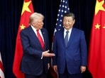Donald Trump and Chinese President Xi Jinping talk as they hold a bilateral meeting at Gimhae International Airport