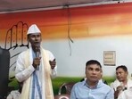 Screengrab of the video showing Congress leader singing "Amar Sonar Bangal" at an event in Assam. Screengrab of the video showing Congress leader singing "Amar Sonar Bangal" at an event in Assam.