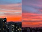 Residents across Bengaluru paused their routines to capture the dramatic sunset. Residents across Bengaluru paused their routines to capture the dramatic sunset.