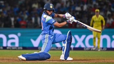 Rodrigues and skipper Harmanpreet Kaur, who hit 89, put on 167 runs for the third wicket to pull off a sensational win with nine balls to spare in the second semi-final in the outskirts of Mumbai. (Raju Shinde) Rodrigues and skipper Harmanpreet Kaur, who hit 89, put on 167 runs for the third wicket to pull off a sensational win with nine balls to spare in the second semi-final in the outskirts of Mumbai. (Raju Shinde)