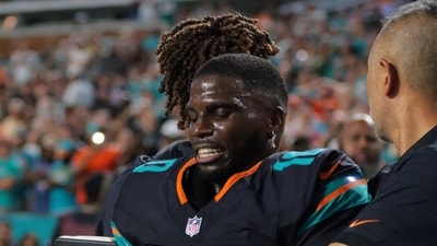 Miami Dolphins wide receiver Tyreek Hill after his injury against the New York Jets in Week 4. (IMAGN IMAGES via Reuters Connect)