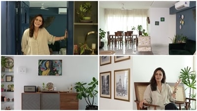 Mona Singh's home is filled with art, intimate seating areas, and plants, making it a true sanctuary for her and her husband. (YouTube/ Urban Company) Mona Singh's home is filled with art, intimate seating areas, and plants, making it a true sanctuary for her and her husband. (YouTube/ Urban Company)