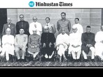(Fourth from right) Sardar Vallabhbhai Patel with President Rajendra Prasad (centre), Prime Minister Jawaharalal Nehru (fourth from left), state governors and Rajpramukhs ahead of a conference at Government House in New Delhi in March 1950. HT archives