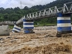 A portion of Balason Bridge collapses after heavy rainfall triggers landslides in Darjeeling earlier this month. (PTI)
