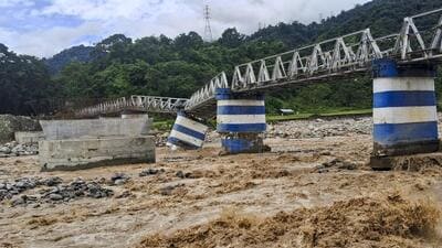 A portion of Balason Bridge collapses after heavy rainfall triggers landslides in Darjeeling earlier this month. (PTI) A portion of Balason Bridge collapses after heavy rainfall triggers landslides in Darjeeling earlier this month. (PTI)