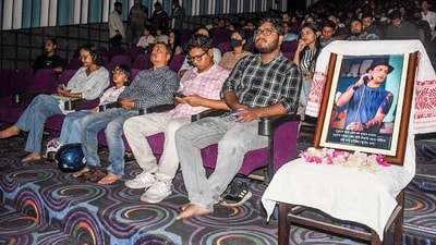 Fans arrive to watch Roi Roi Binale, the last film by Assam’s music legend, Zubeen Garg, in Guwahati on Friday. (ANI) Fans arrive to watch Roi Roi Binale, the last film by Assam’s music legend, Zubeen Garg, in Guwahati on Friday. (ANI)