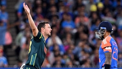 India might have entered the match with more confidence after their brief showing in Canberra, but Josh Hazlewood dismantled the top order batting with a sensational spell. He took 3 wickets as India lost 4 in the powerplay, and could only limp their way to 125 all-out. (AFP) India might have entered the match with more confidence after their brief showing in Canberra, but Josh Hazlewood dismantled the top order batting with a sensational spell. He took 3 wickets as India lost 4 in the powerplay, and could only limp their way to 125 all-out. (AFP)