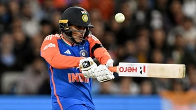 India's Abhishek Sharma plays a shot during the second T20 international cricket match between Australia and India. (AFP)