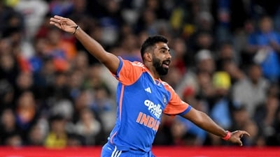 Jasprit Bumrah with a couple of late consolation wickets, but signs were good. After a brief break, his speeds were back near the 140s, and he looked sharp. A pinpoint yorker to remove Matt Short will give him confidence. (AFP) Jasprit Bumrah with a couple of late consolation wickets, but signs were good. After a brief break, his speeds were back near the 140s, and he looked sharp. A pinpoint yorker to remove Matt Short will give him confidence. (AFP)