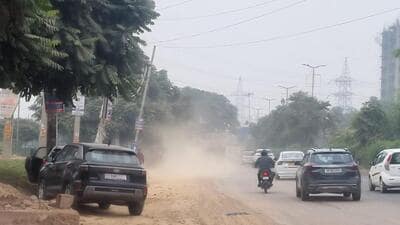 Dust seen alongside a road in Gurugram (HT Photo) Dust seen alongside a road in Gurugram (HT Photo)