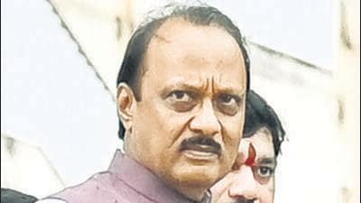 Mumbai, India - June 28, 2024: Dy CM & Finance minister Ajit Pawar along Deepak Keserkar shows budget bag before presenting the budget of 2024-2025, during monsoon session at Vidhan Bhavan, in Mumbai, India, on Friday, June 28, 2024. (Photo by Anshuman Poyrekar/ Hindustan Times) (Hindustan Times) Mumbai, India - June 28, 2024: Dy CM & Finance minister Ajit Pawar along Deepak Keserkar shows budget bag before presenting the budget of 2024-2025, during monsoon session at Vidhan Bhavan, in Mumbai, India, on Friday, June 28, 2024. (Photo by Anshuman Poyrekar/ Hindustan Times) (Hindustan Times)