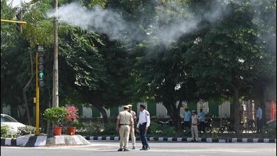 The current misting system in Dwarka. (HT Photo) The current misting system in Dwarka. (HT Photo)