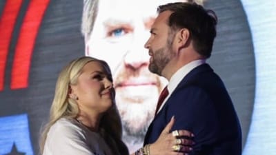 Erika Kirk and JD Vance were pictured sharing a hug at the TPUSA Ole Miss event. (X/@LucasSa56947288) Erika Kirk and JD Vance were pictured sharing a hug at the TPUSA Ole Miss event. (X/@LucasSa56947288)