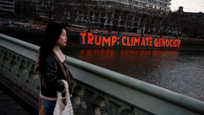Signs of protests were seen across London on the day of Donald Trump's inauguration as the US' 47th president earlier this year with people opposing his stance on climate change. (AFP) Signs of protests were seen across London on the day of Donald Trump's inauguration as the US' 47th president earlier this year with people opposing his stance on climate change. (AFP)