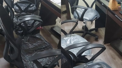 A reddit employee post amused users as staff sat on drenched chairs wrapped in plastic sheets after Diwali cleaning. (Reddit/PerfectDamage9544)