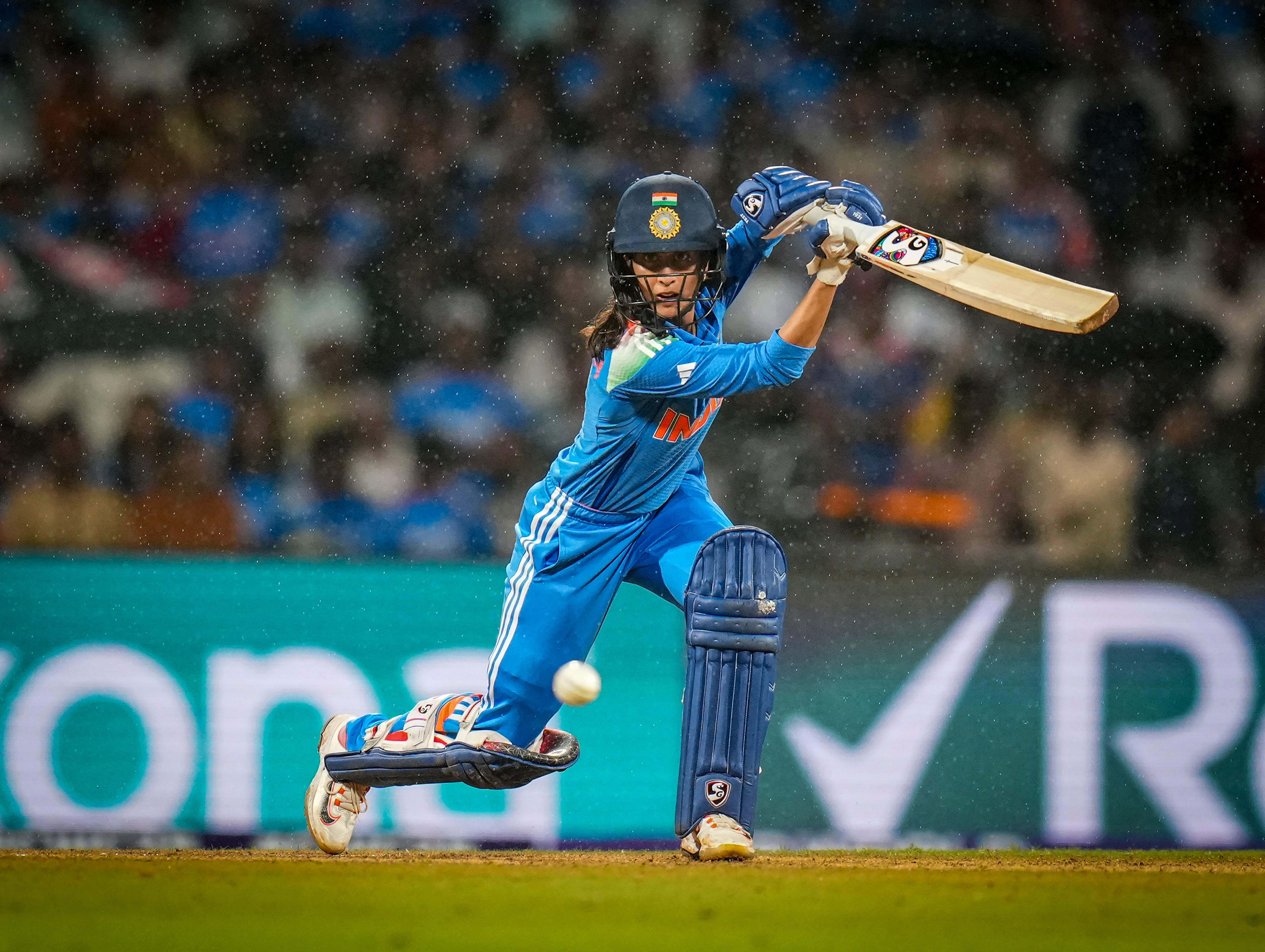 Jemimah Rodrigues plays a shot during an ICC Women's World Cup semifinal against Australia (PTI)