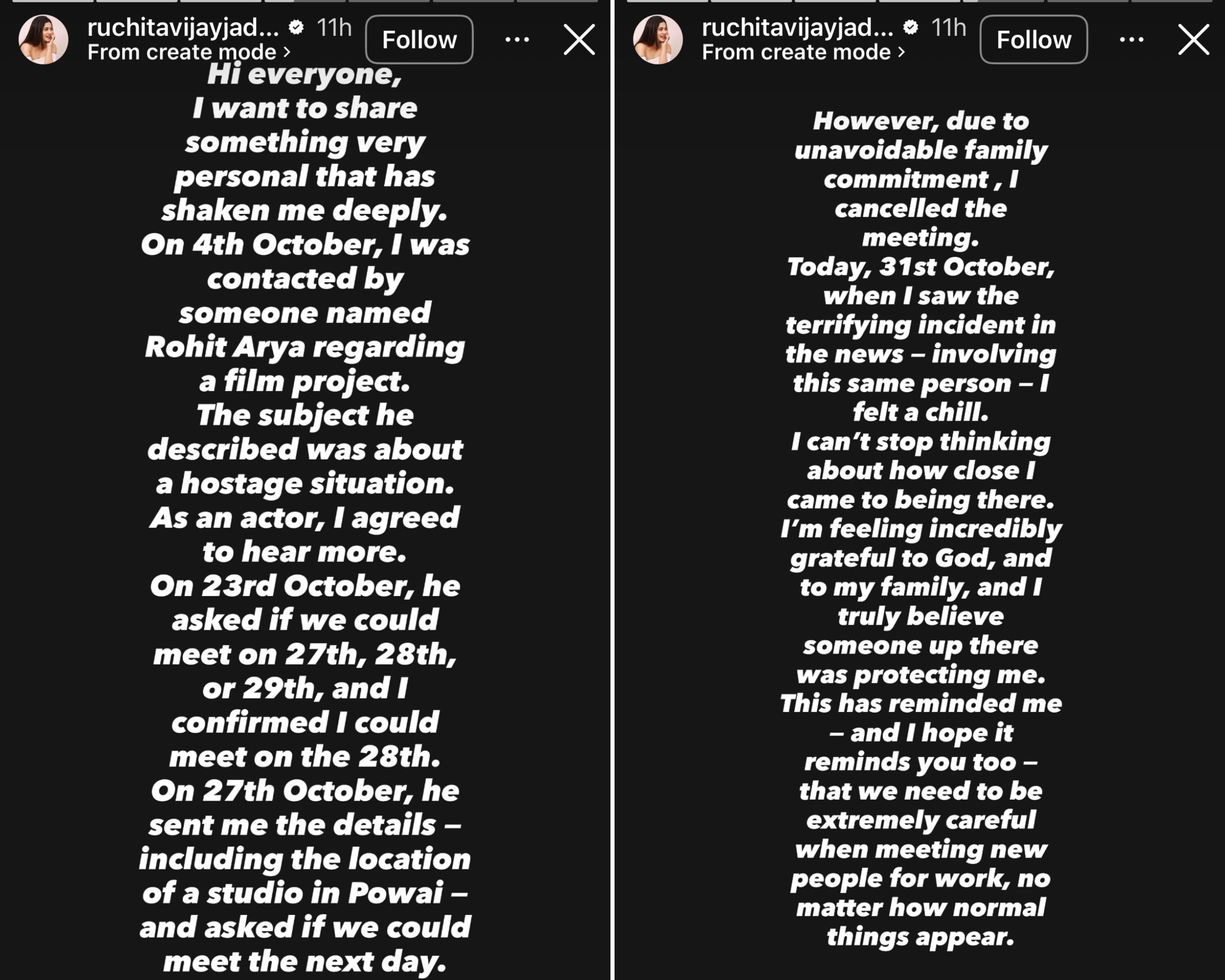 Ruchita Vijay Jadhav's Instagram story Ruchita Vijay Jadhav's Instagram story
