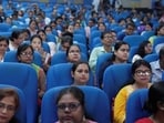 Booth Level Officers (BLOs) undergo training for the upcoming Special Intensive Revision (SIR) of electoral rolls in West Bengal, in Kolkata, on Saturday. (PTI)