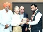 Haryana chief minister Nayab Singh Saini with the delegation from Denmark in Chandigarh on Friday. (Source:X) Haryana chief minister Nayab Singh Saini with the delegation from Denmark in Chandigarh on Friday. (Source:X)