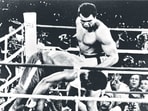 Muhammad Ali lands a left hook knocking out George Foreman during the "Rumble in the Jungle" fight. (Getty Images)