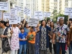 Residents protesting on Saturday. (Sunil Ghosh/HT) Residents protesting on Saturday. (Sunil Ghosh/HT)