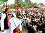 SP chief Akhilesh Yadav addresses an election rally in Bihar on Saturday. (HT)
